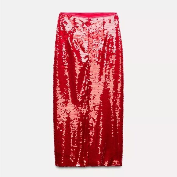 ZARA ZW COLLECTION RED SEQUIN SKIRT - Picture 13 of 16